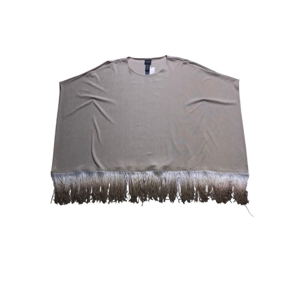 Chico's Travelers Poncho Women S/M Tan NEW‎ Fringe Ombre Acetate Spandex Top
